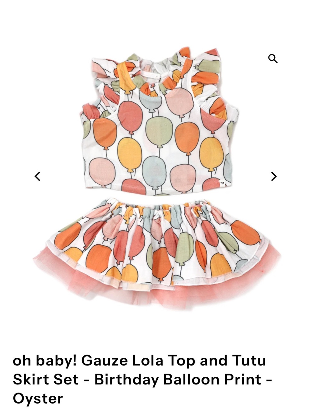 Girls Balloon Print Crop Top & Tulle Skirt Matching Set by oh baby!